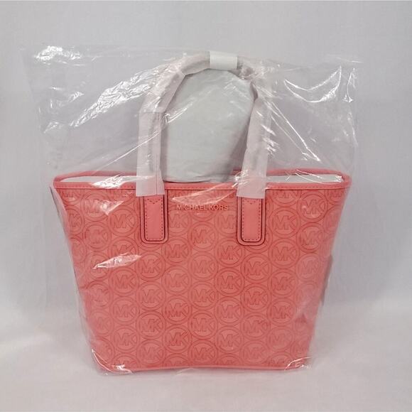 Michael Kors Small Tote Bag The Jodie Jacquard Pink Grapefruit - Picture 3 of 9